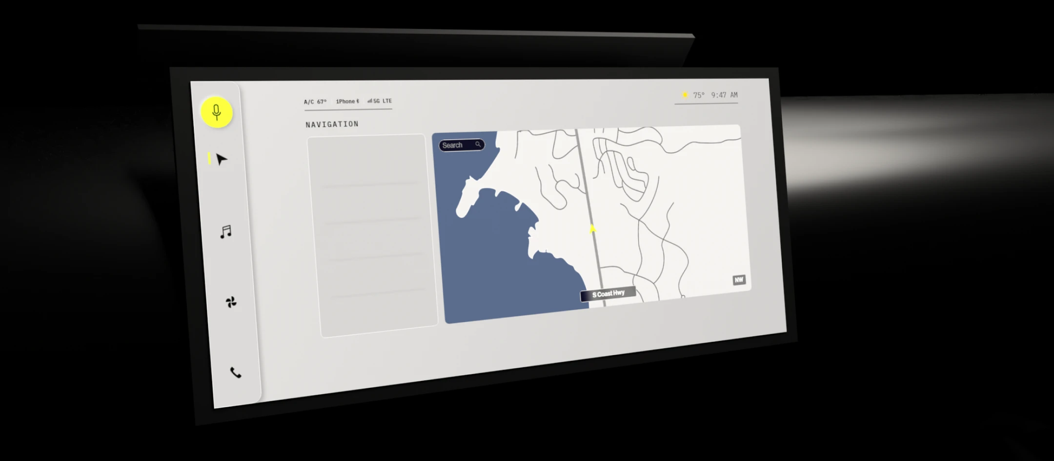 Car interface start screen